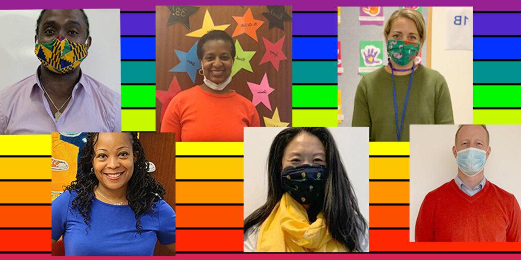 Alley Week Lower School Faculty over Rainbow Flag
