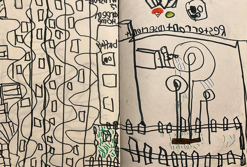 Biomorphic Architectural Drawings inspired by Hundertwasser, Winston T. '32