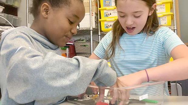 Lower School Computer Science girls working together